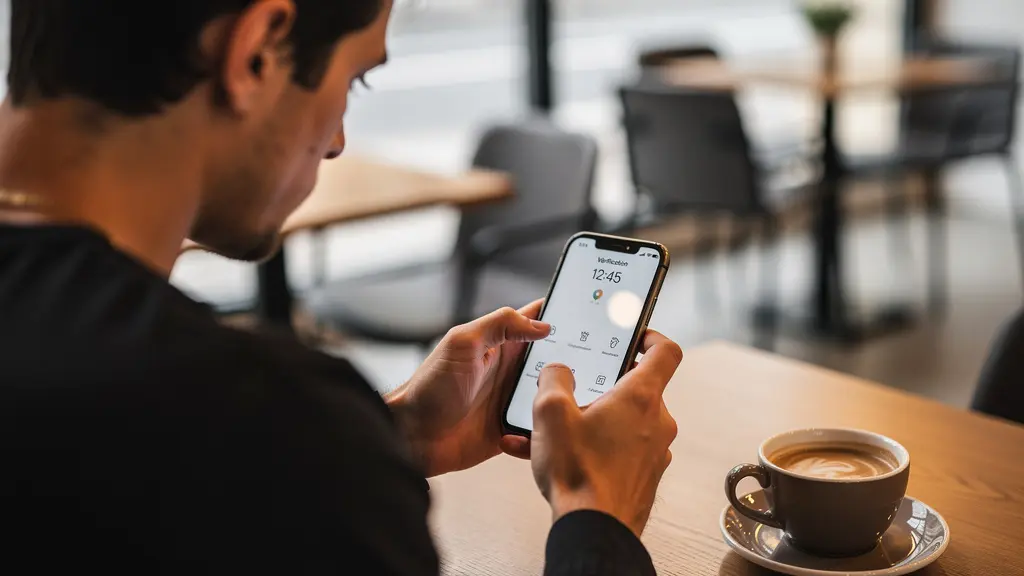 Personne vérifiant l'inscription ORIAS d'un courtier sur smartphone